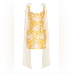 Markarian Celestia Yellow Brocade Midi Dress w/ slit